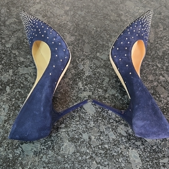 Jimmy Choo 36.5 (6.5) Navy Blue Suede Micro Silver Studded Stiletto Heels - Picture 6 of 16